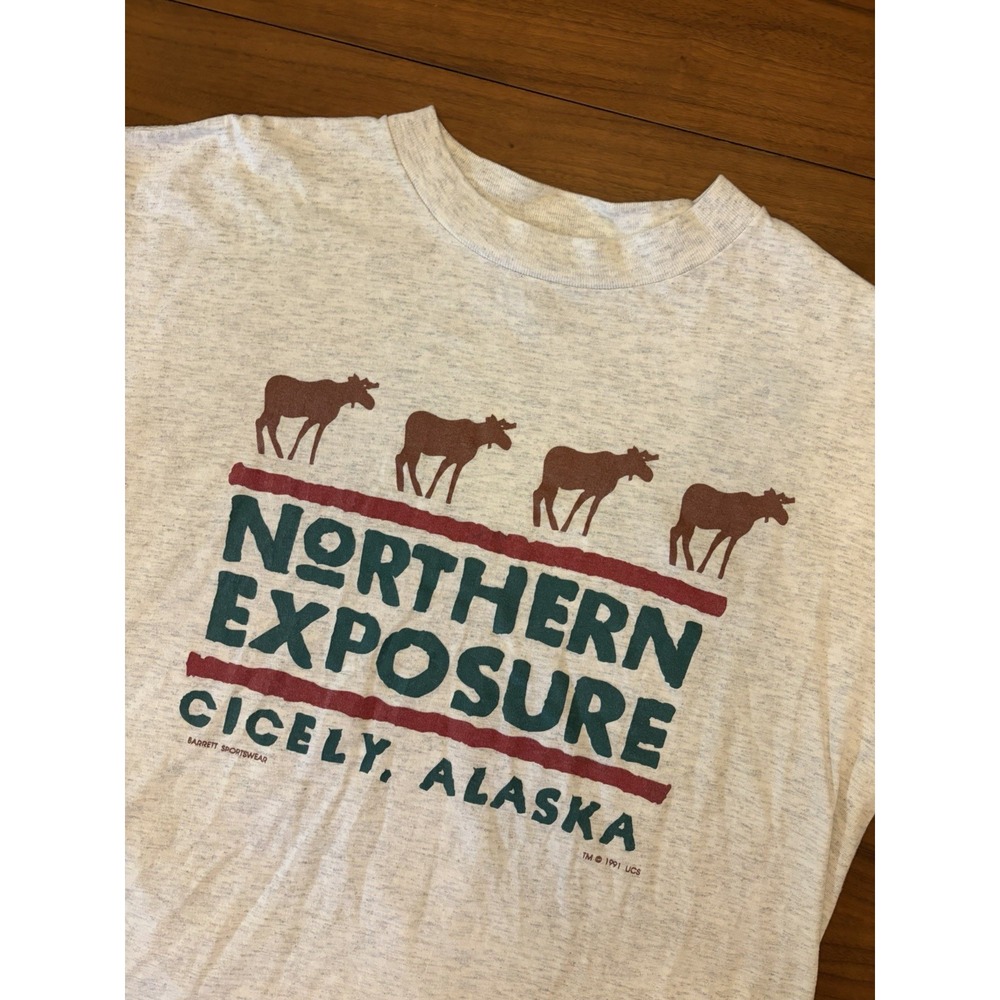 Vintage 90s Northern Exposure Shirt Mens L/XL Gray Cicely Alaska TV Show Moose